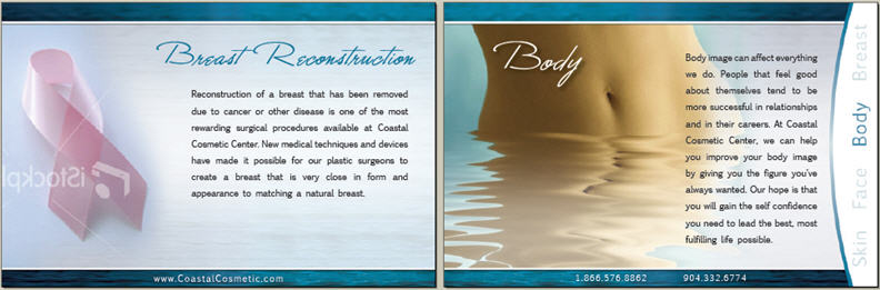 sample pages in booklet for Coastal Cosmetic